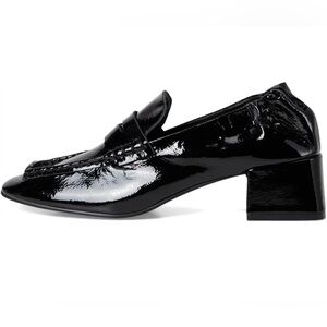 Patent Leather Block Heel Loafer - Black